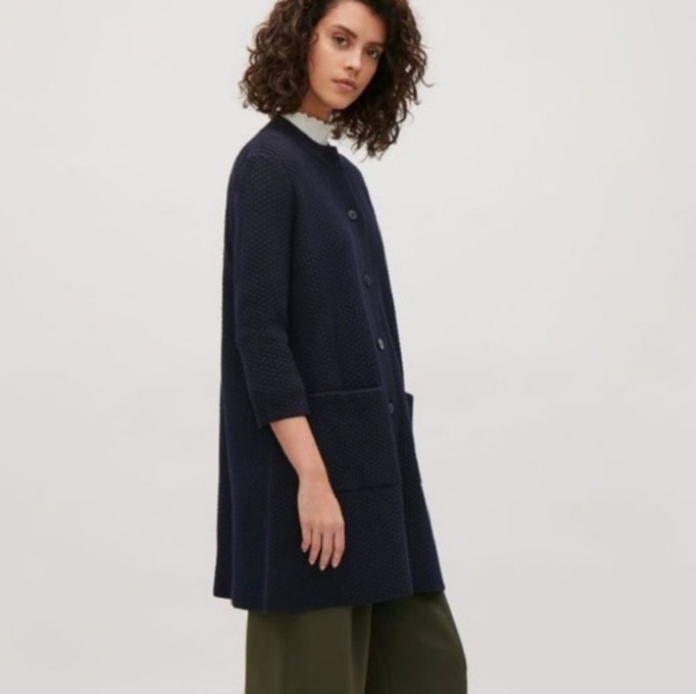 COS A-Line Textured Knit Cardigan Navy M - Picture 13 of 13